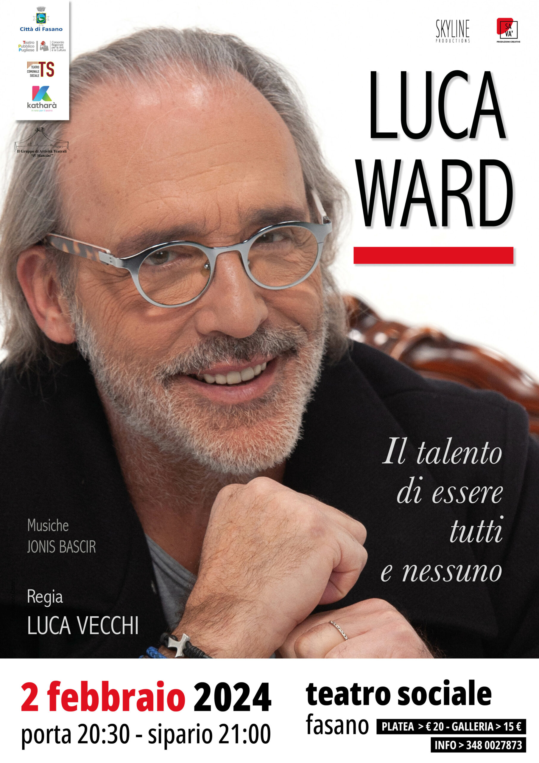 “Il talento di essere tutti e nessuno”, Luca Ward si racconta al Teatro Sociale di Fasano​