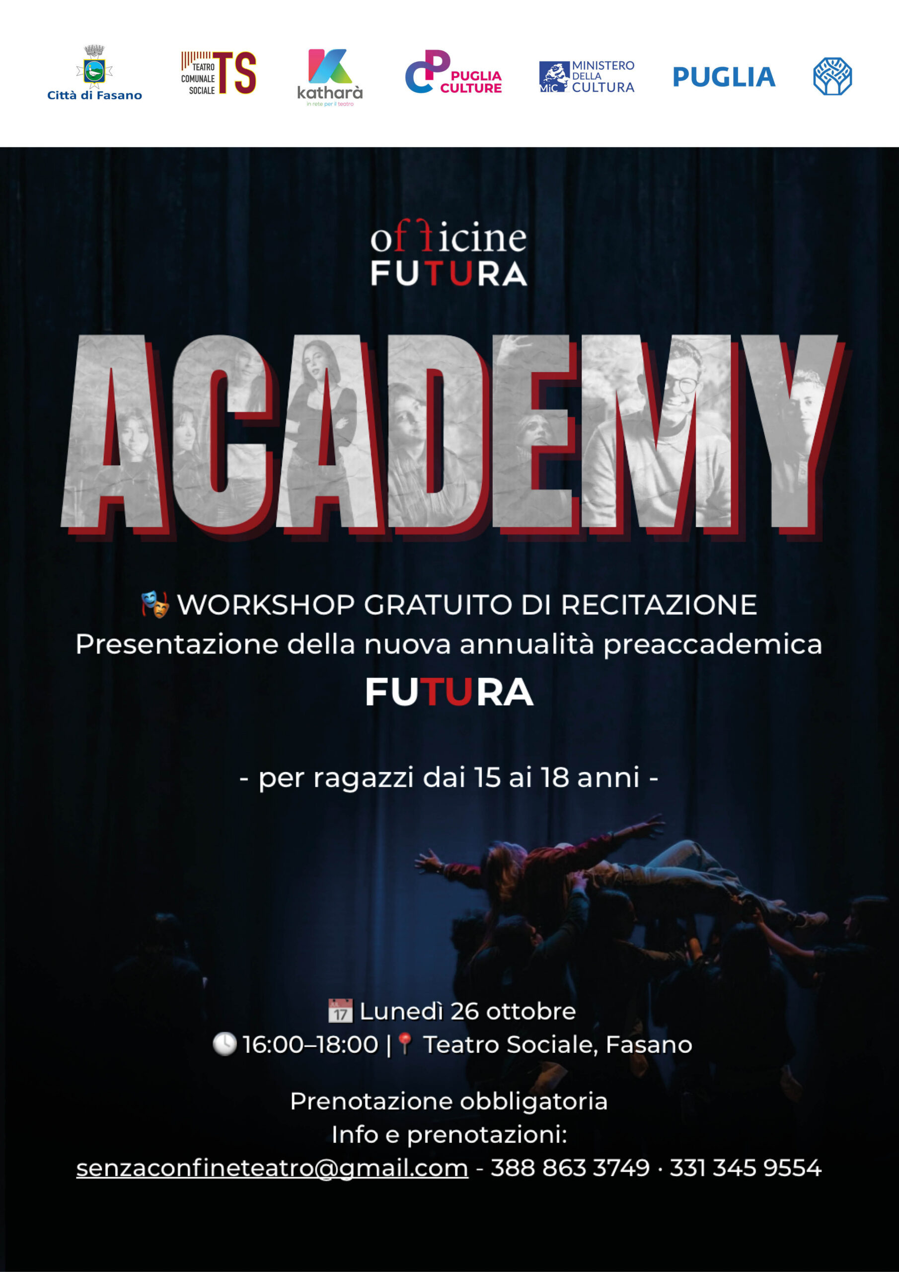 Al Teatro Sociale di Fasano un workshop gratuito per scoprire ACADEMY, il percorso teatrale di Officine Futura
